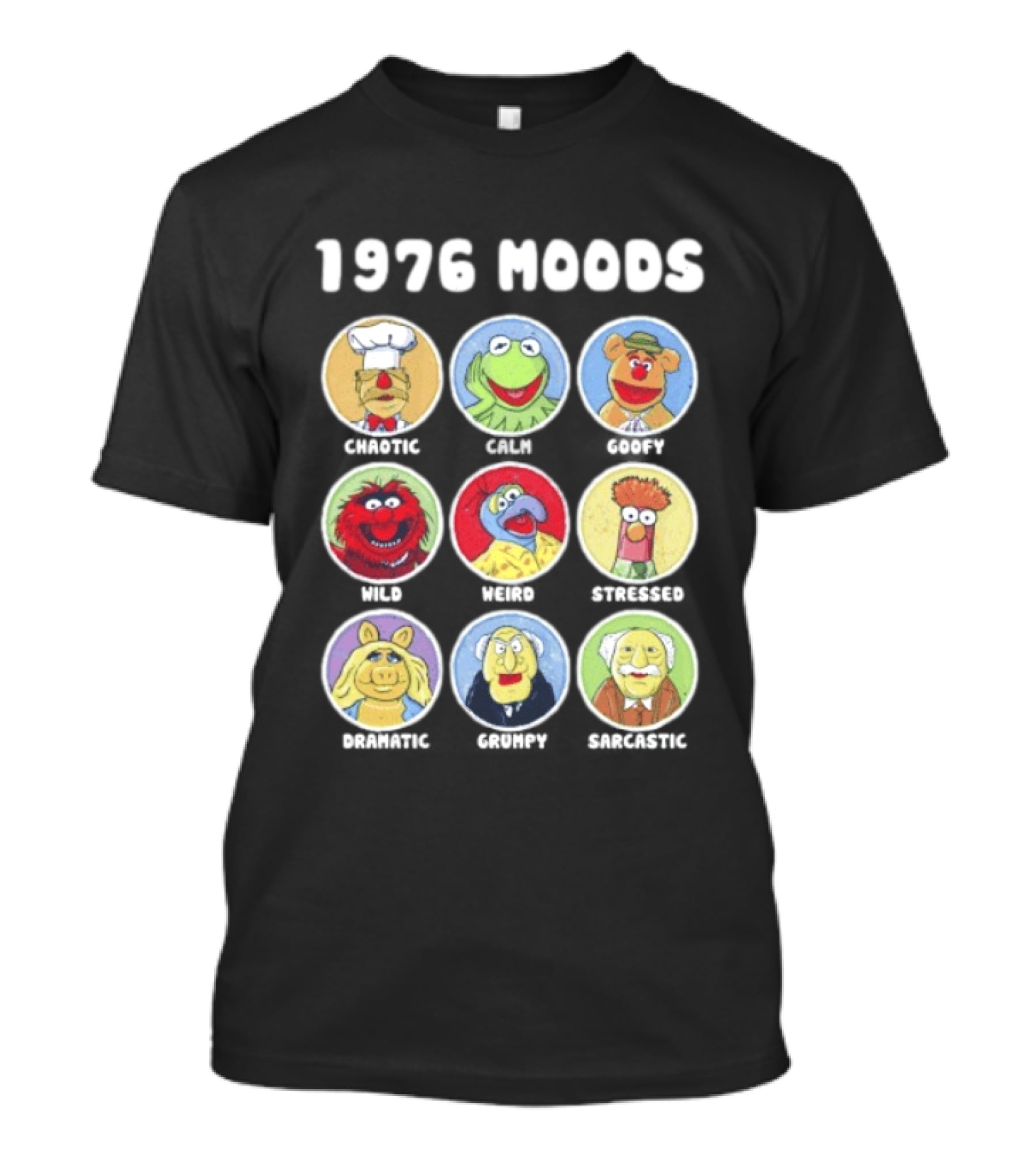 1976 Moods The Muppets Kermit Miss Piggy Animal Fozzie Beaker Swedish Chef Bunsen Honeydew Sam Eagle Statler Waldorf T-Shirt