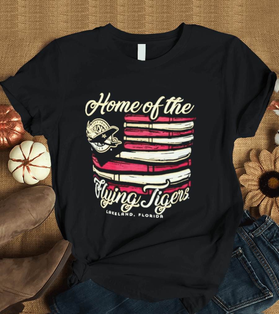 Home Of The Flying Tigers Lakeland Florida Baseball Flag T-Shirt