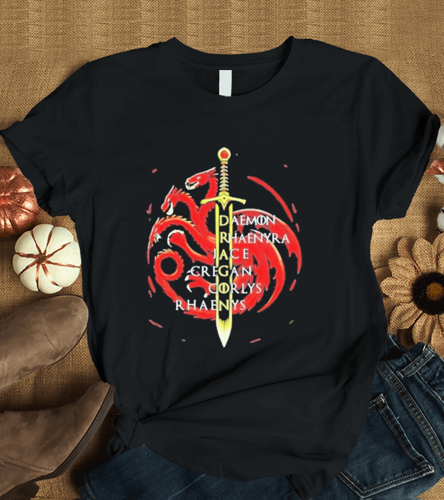 Daemon Rhaenyra Jace Cregan Corlys Rhaenys Dragon Sword Emblem The Reel Rejects T-Shirt