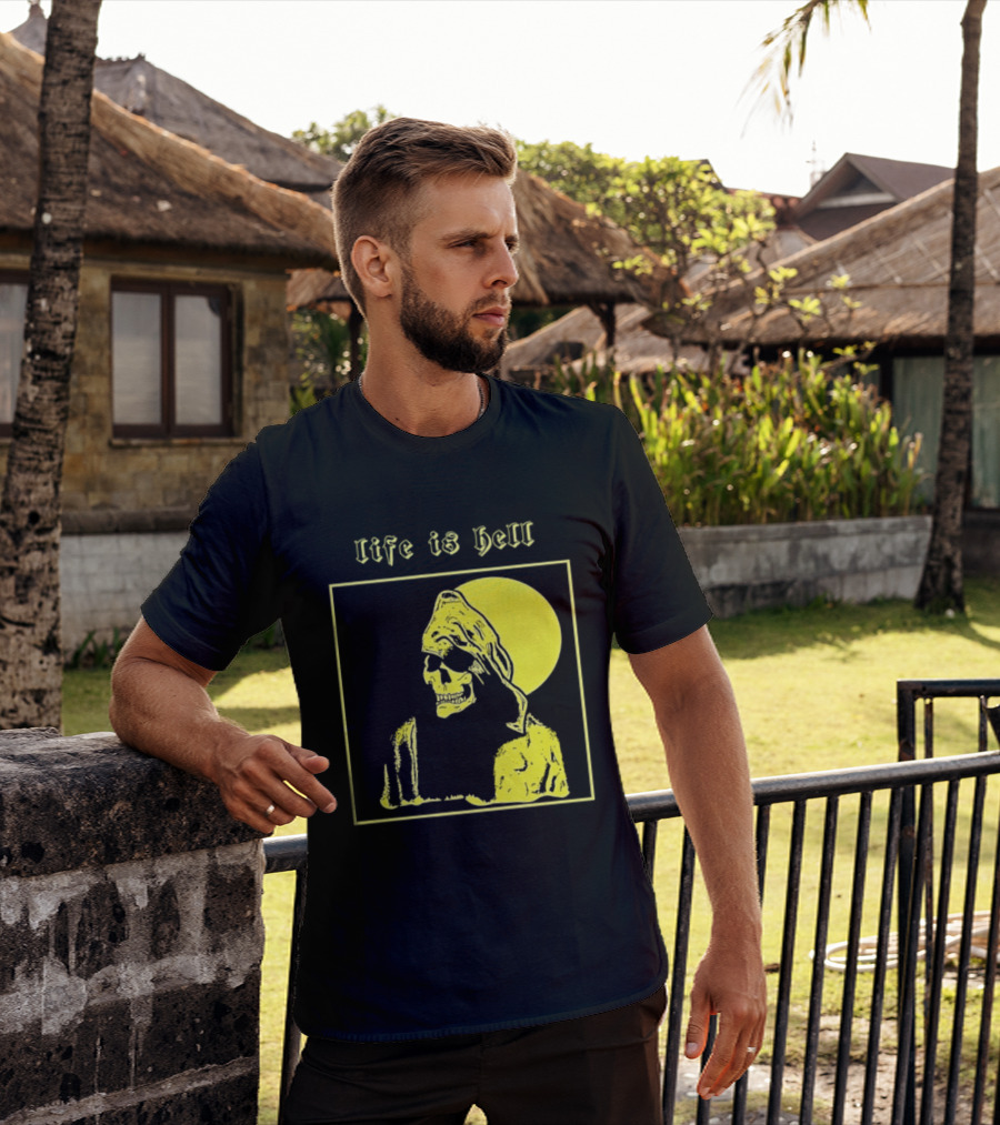 Life Is Hell Skeleton Grim Reaper Gothic T-Shirt