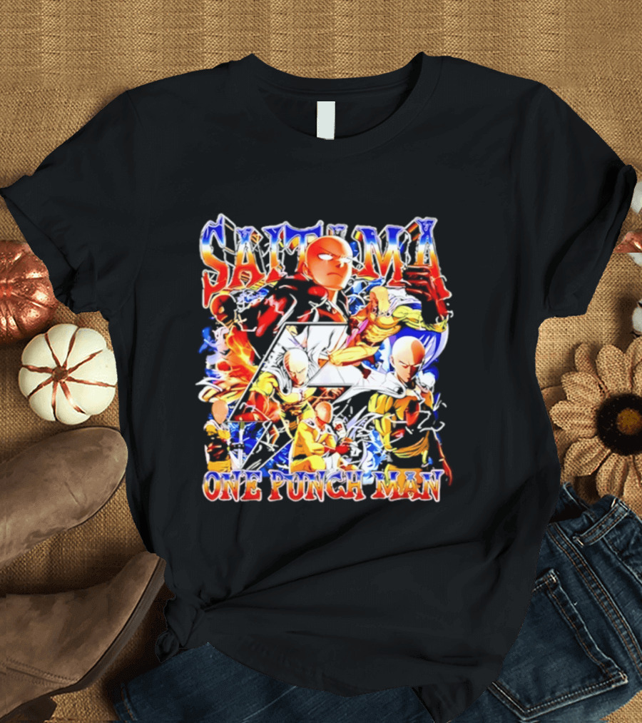Saitama One Punch Man Anime Manga Superhero Action Pose Compilation T-Shirt