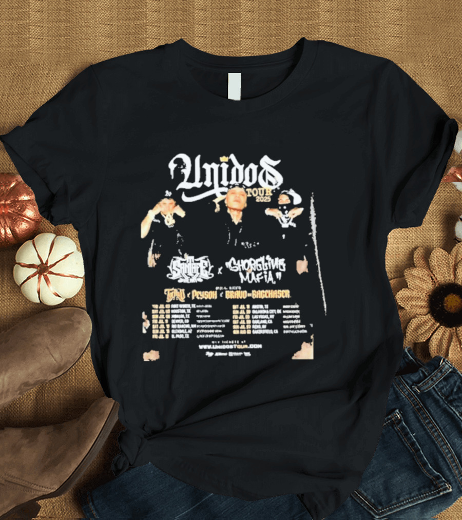 Unidos Tour 2025 Santa Fe Klan Shoreline Mafia Tour Dates Kelvin Azari Beni Fnt GeraMX Scarface T-Shirt