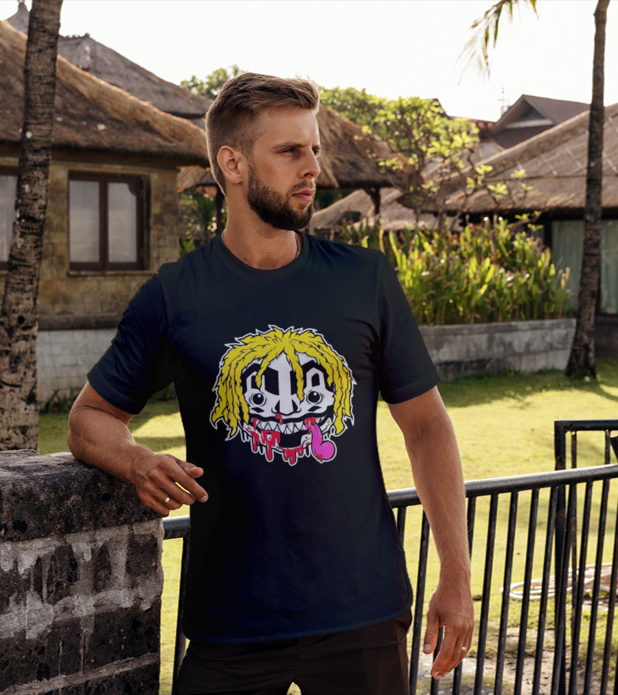 Ouija Macc Iveka Glob Dripping Smiley Face Yellow Hair Pink Tongue T-Shirt