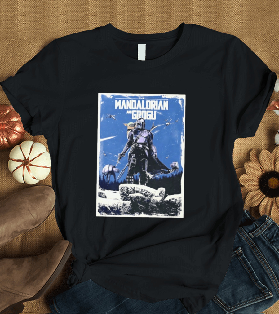 The Mandalorian And Grogu Star Wars Baby Yoda Scene With AT AT And X Wings T-Shirt
