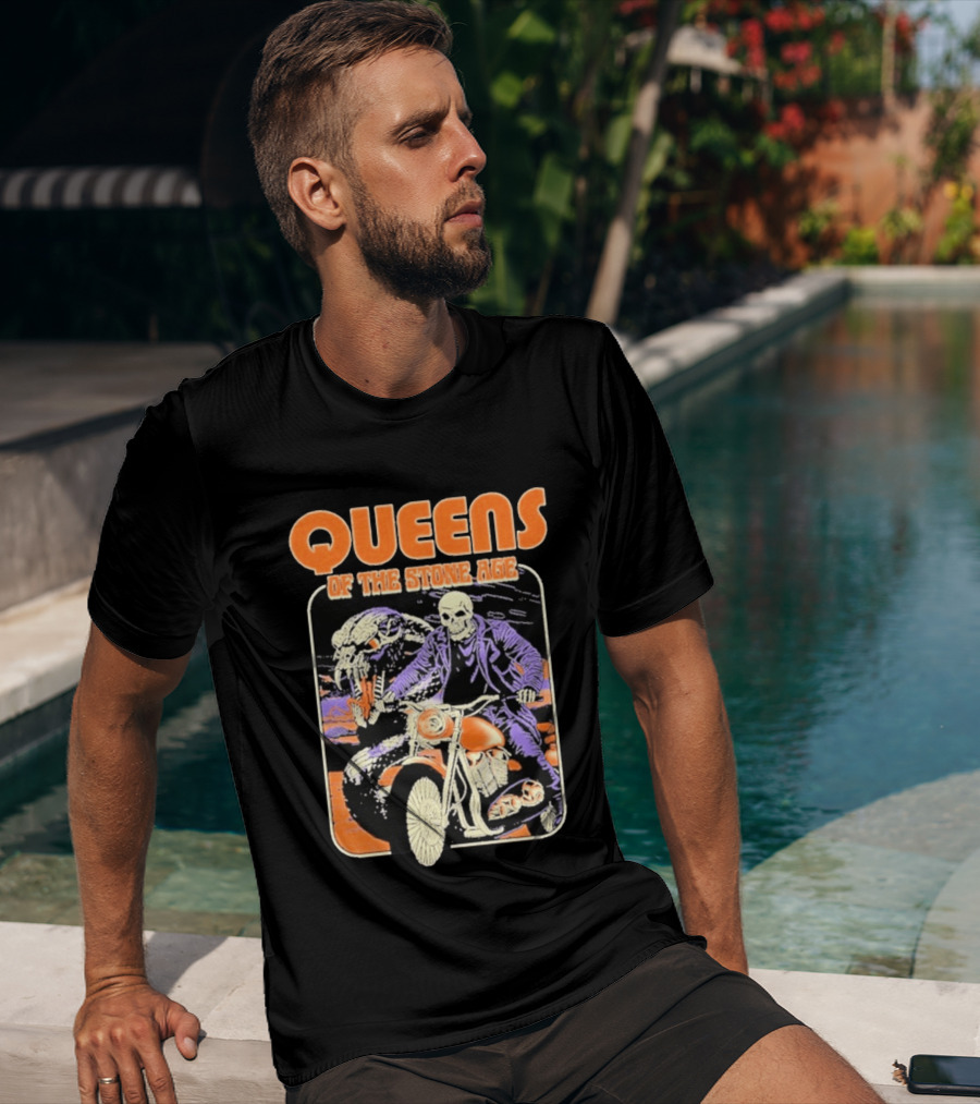 Queens Of The Stone Age Skeleton Rider Snake Motorcycle Adventure T-Shirt