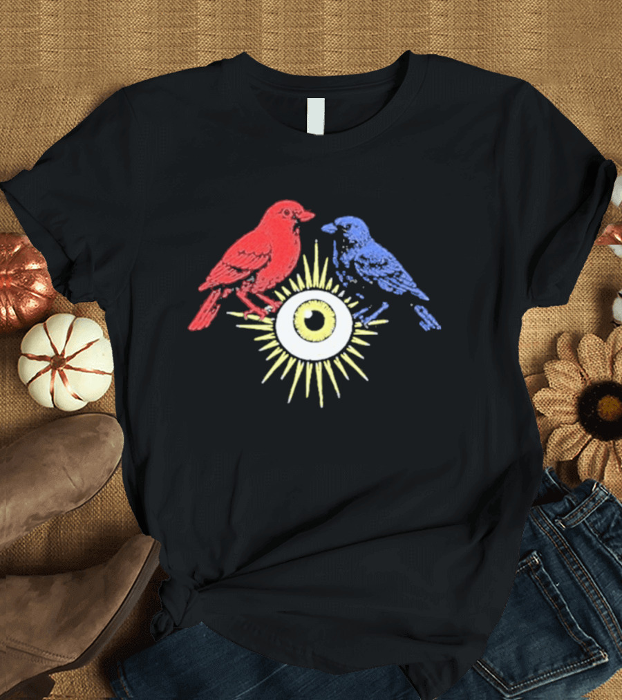 Upchurch Creeker III Red Blue Birds Sun Eye Motif T-Shirt