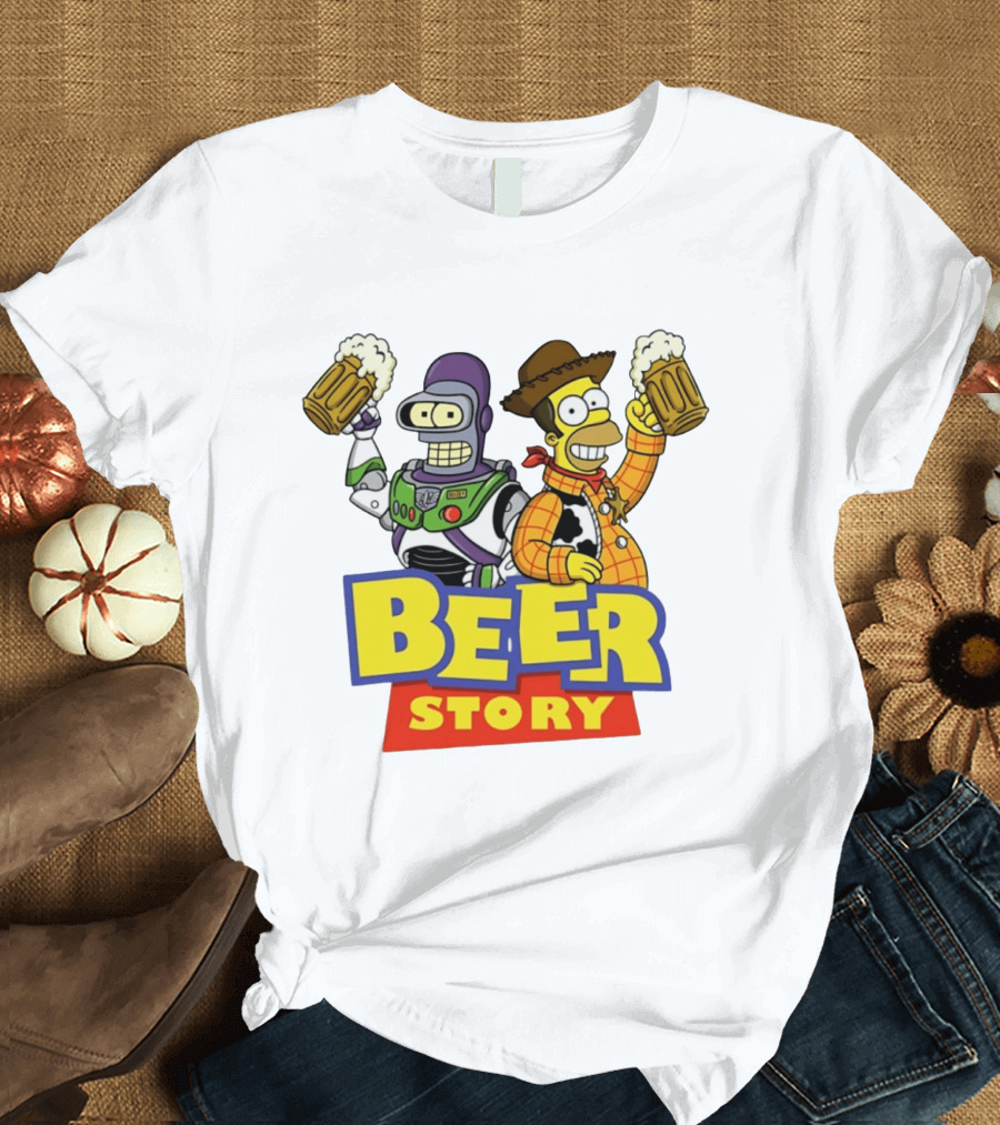 Bender Homer Simpson Beer Story Futurama Buzz Lightyear Woody T-Shirt