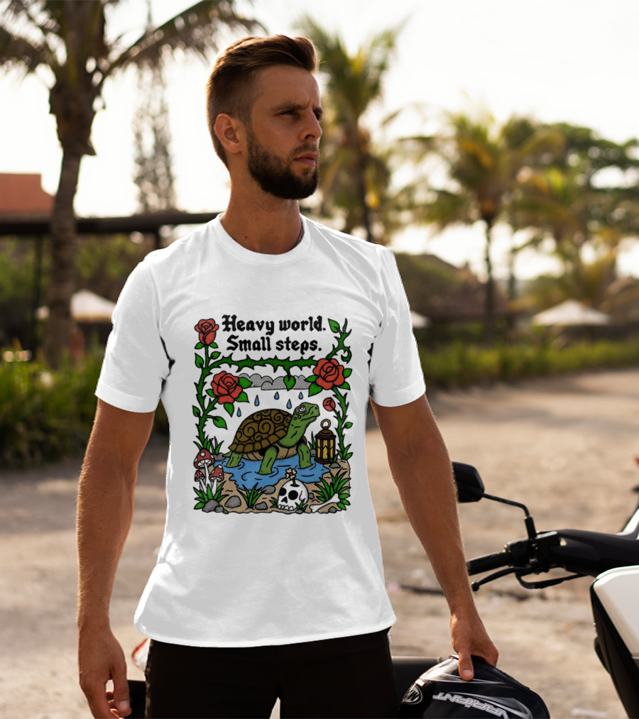 Heavy World Small Steps Turtle Lantern Roses T-Shirt
