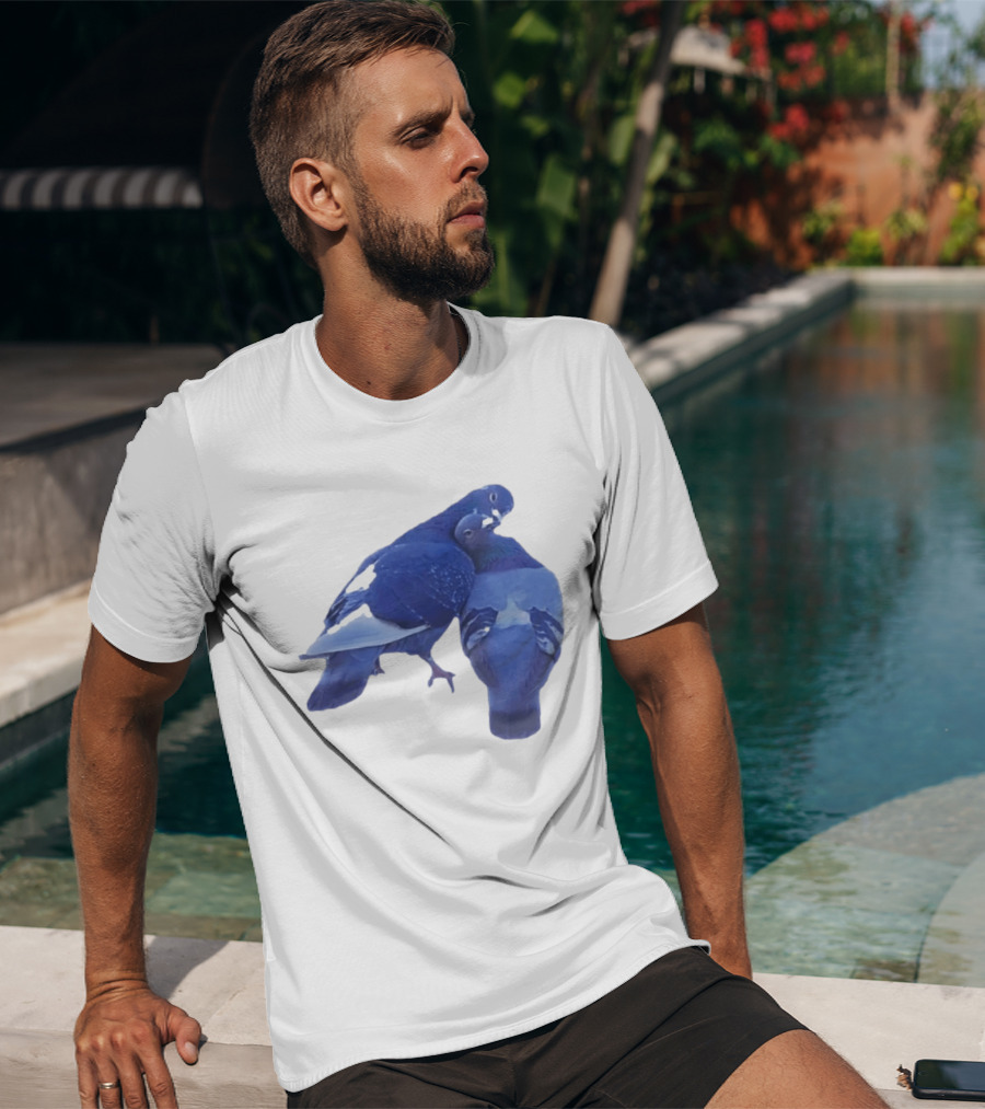 Love Doves Sports Banger Blue Pigeons Embrace T-Shirt