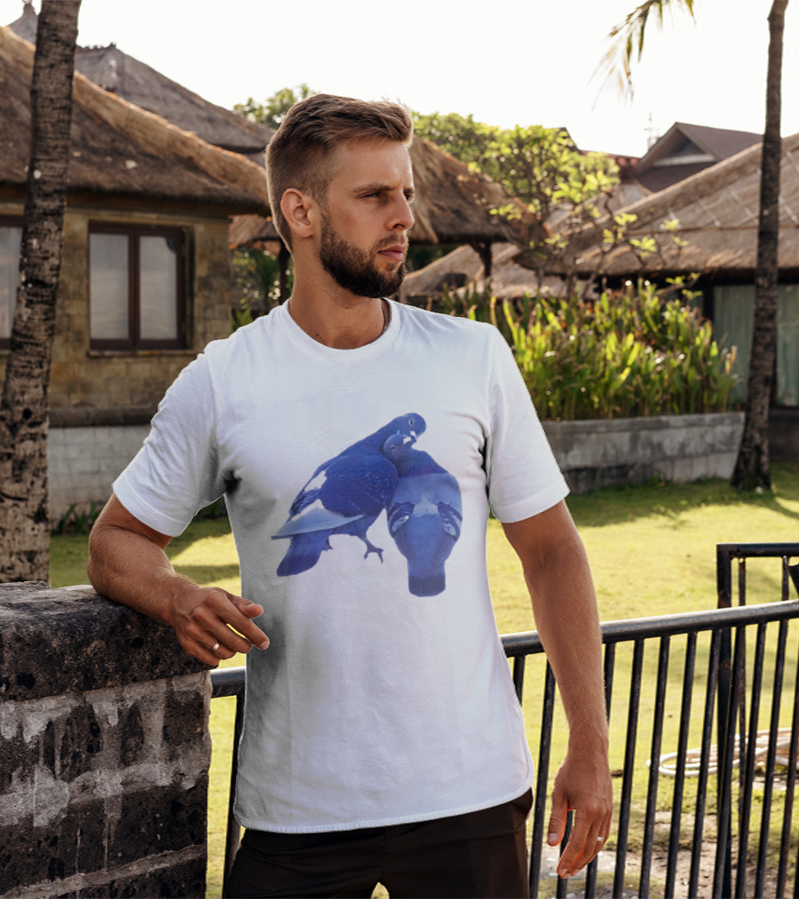 Love Doves Sports Banger Blue Pigeons Embrace T-Shirt