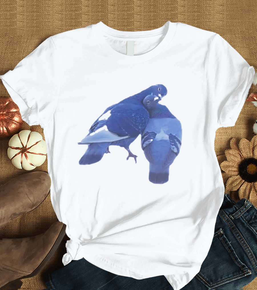 Love Doves Sports Banger Blue Pigeons Embrace T-Shirt