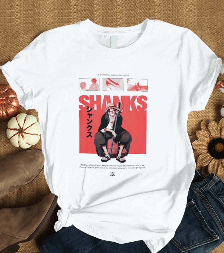 One Piece Shanks Luffy Straw Hat Pirates Manga Panels T-Shirt