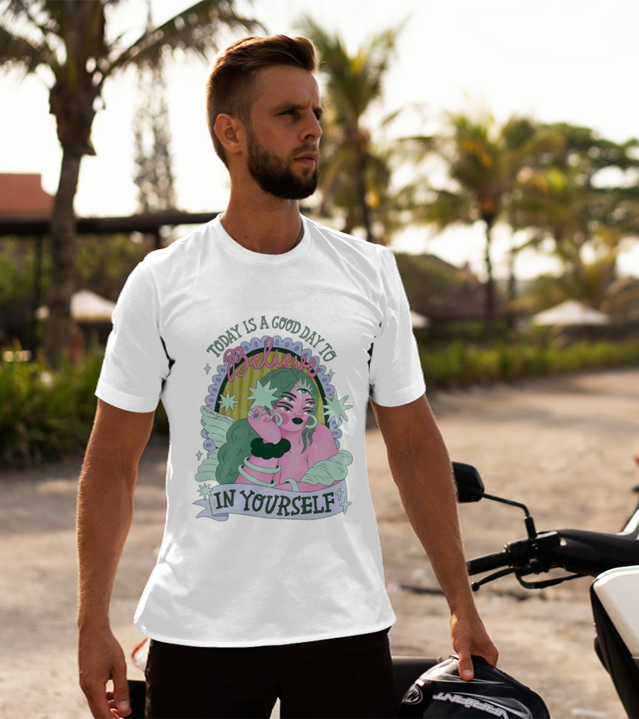 Today Is A Good Day To Believe In Yourself Celestial Character With Wings And Stars T-Shirt