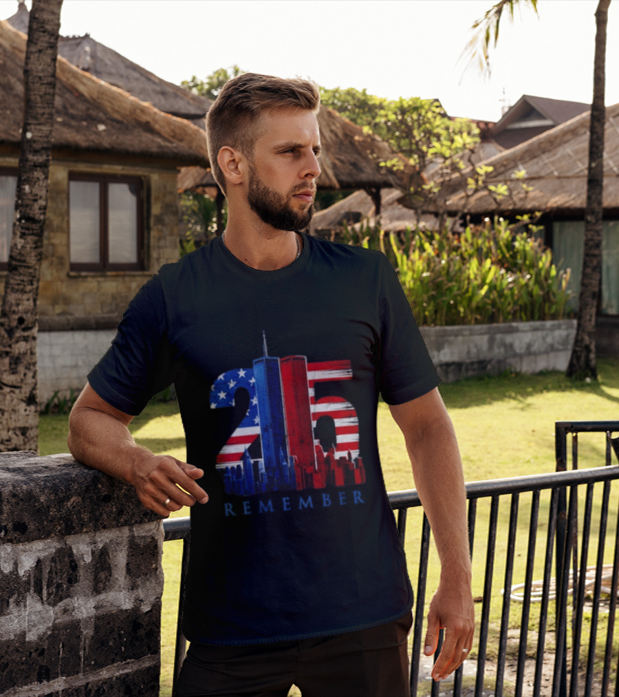 25th Anniversary Remember Twin Towers American Flag T-Shirt