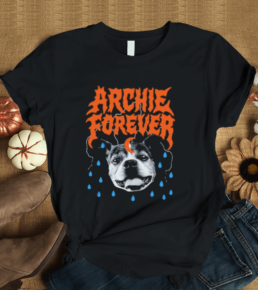 Archie Forever Dog Memorial Pet Tribute With Teardrops And Crescent Moon T-Shirt