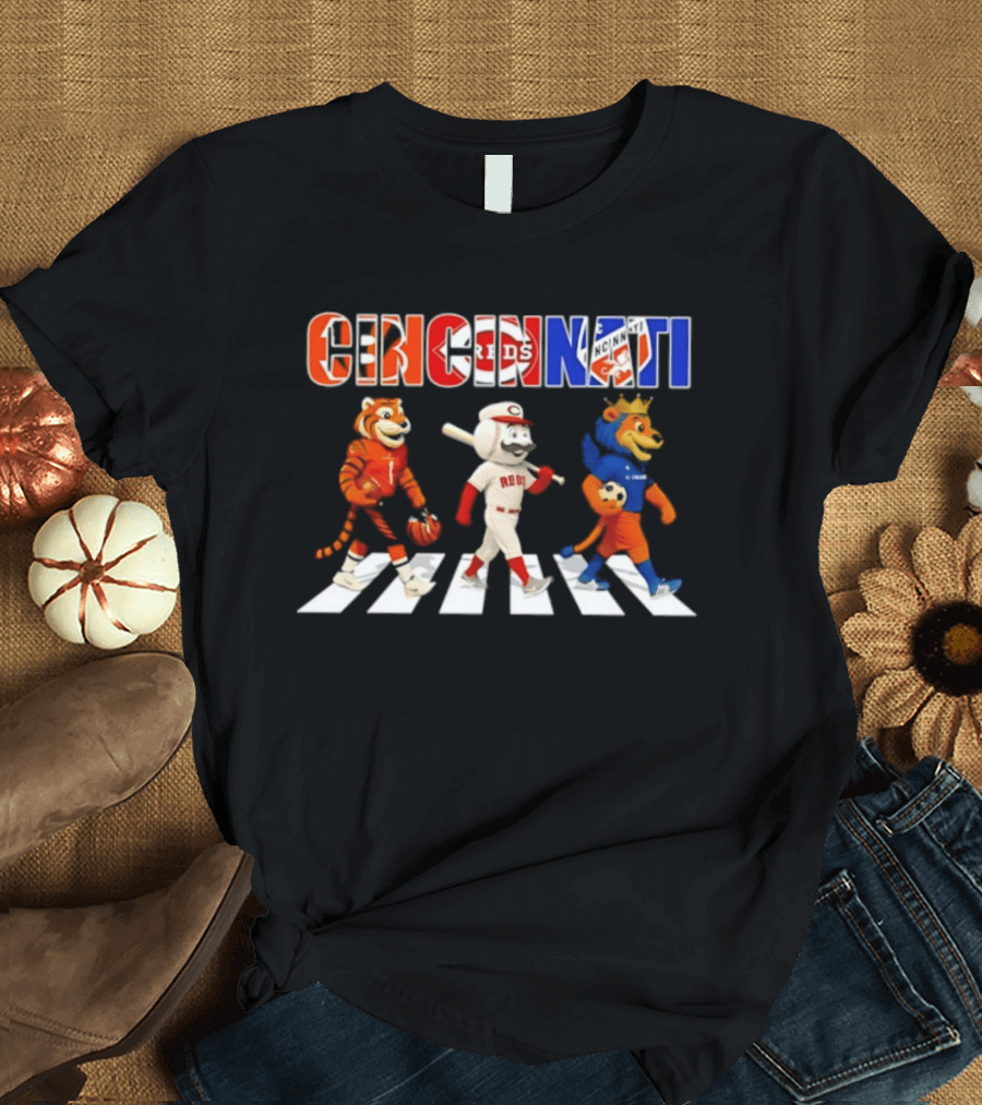 Cincinnati Reds Bengals Lions Mascots Abbey Road 2026 T-Shirt