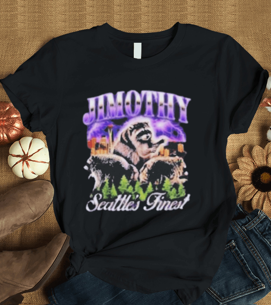 Jimothy Raccoon Seattle Skyline Adventure Forest Scene T-Shirt