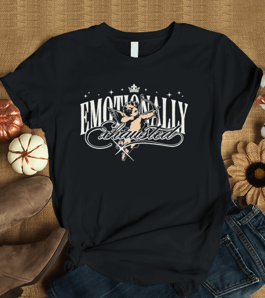 Emotionally Exhausted Cupid Angel With Crown And Stars T-Shirt