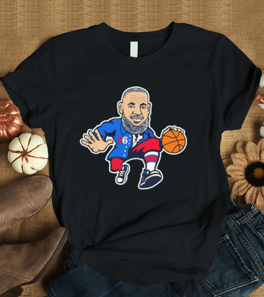 LeBron James Philadelphia Sixers Cartoon Basketball Player With Number 76 T-Shirt