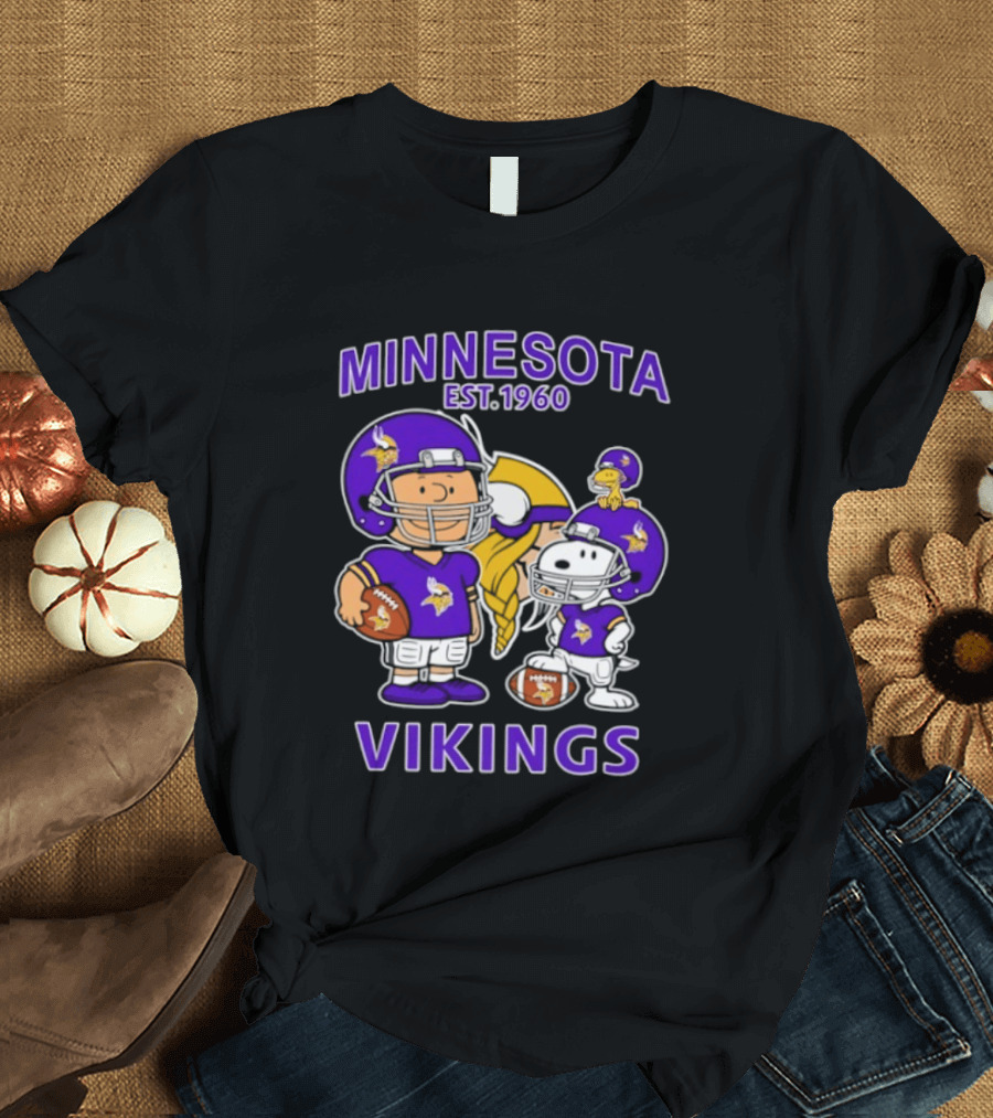 Minnesota Vikings Snoopy Charlie Brown Woodstock Est 1960 Football Team Fan Gear T-Shirt