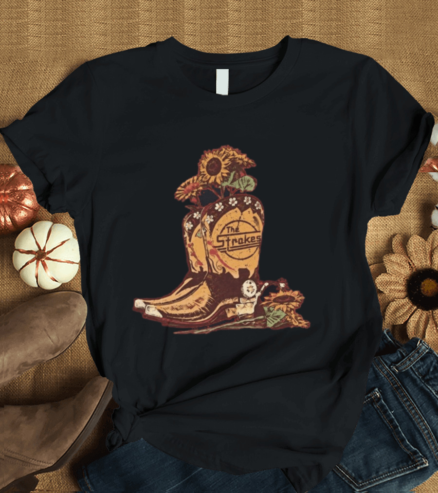 The Strokes Reality Awaits Tour 2026 Sunflower Cowboy Boots T-Shirt