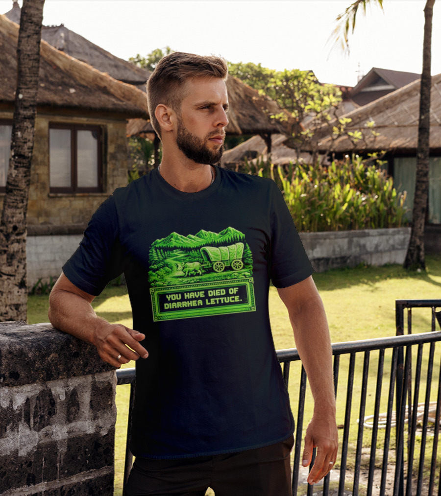 You Have Died Of Diarrhea Lettuce Wagon Trail Retro Gaming T-Shirt