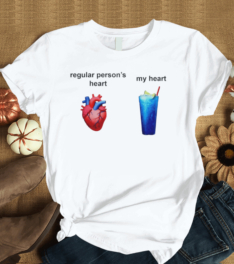 Regular Person's Heart Vs My Heart Blue Drink Emojis T-Shirt