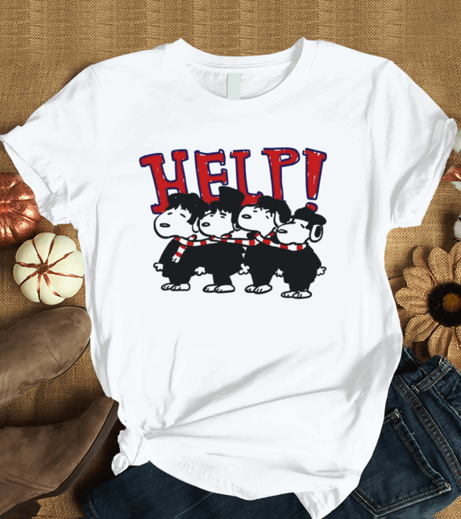 Peanuts Snoopy Beatles Help Parody Red Scarf T-Shirt