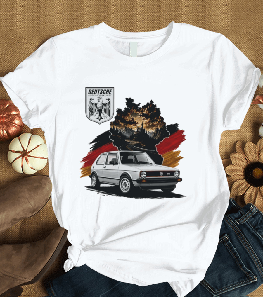 Deutsche Automobilkunst Volkswagen Golf GTI Germany Map Scenic Road Eagle Crest T-Shirt