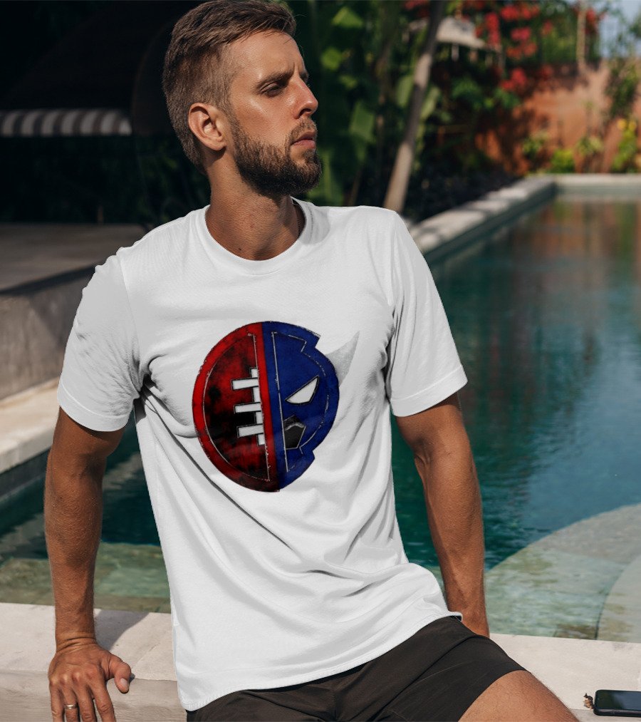 Buffalo Football Fusion Mask Emblem Red Blue Horns T-Shirt