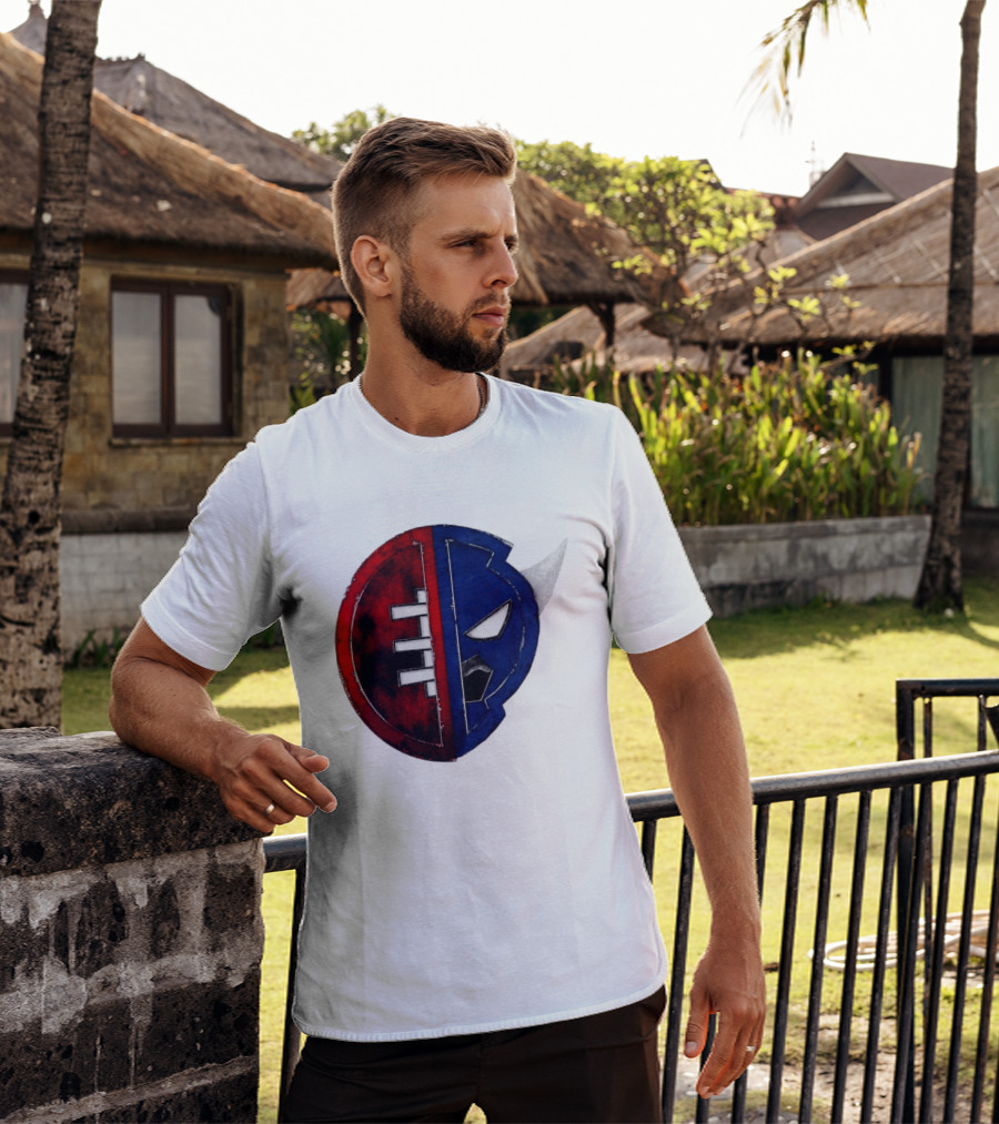 Buffalo Football Fusion Mask Emblem Red Blue Horns T-Shirt