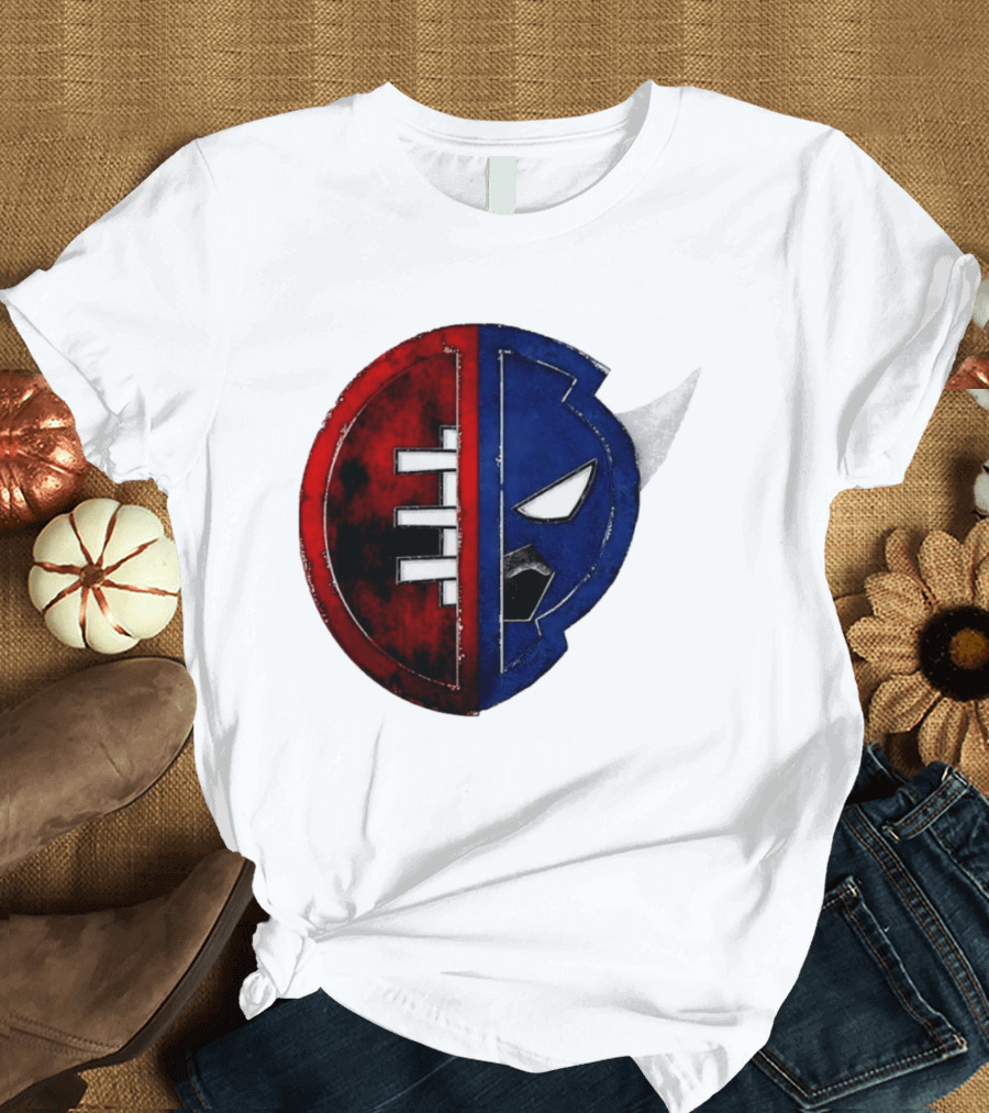 Buffalo Football Fusion Mask Emblem Red Blue Horns T-Shirt