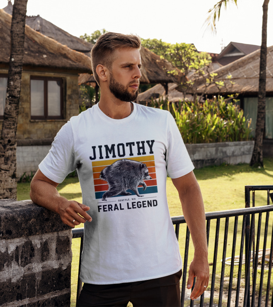 Jimothy Feral Legend Seattle WA Raccoon Vintage Stripes T-Shirt