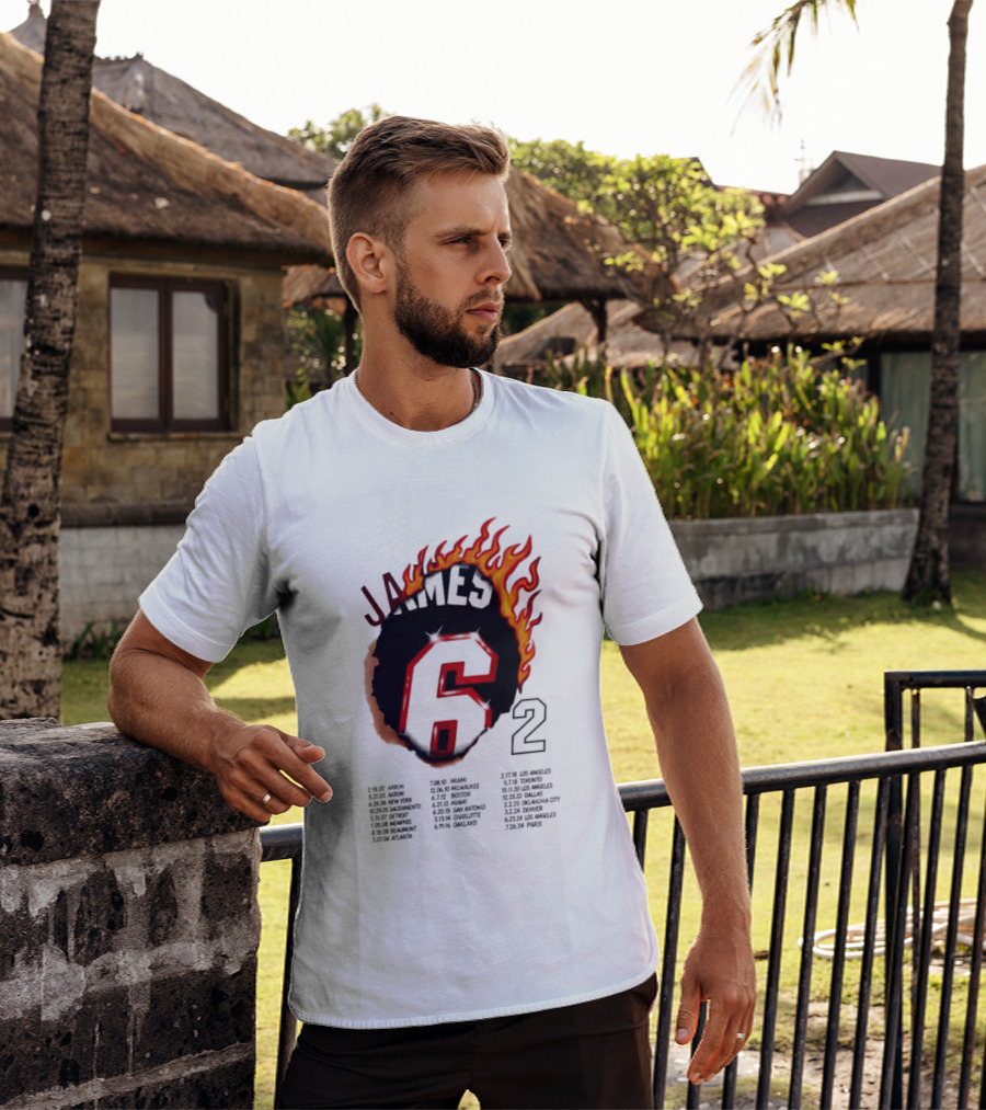 LeBron James 6 Burning Number With Game Dates T-Shirt