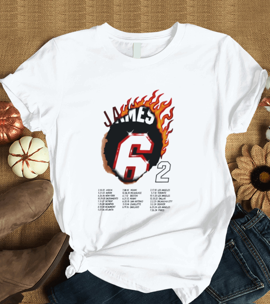 LeBron James 6 Burning Number With Game Dates T-Shirt