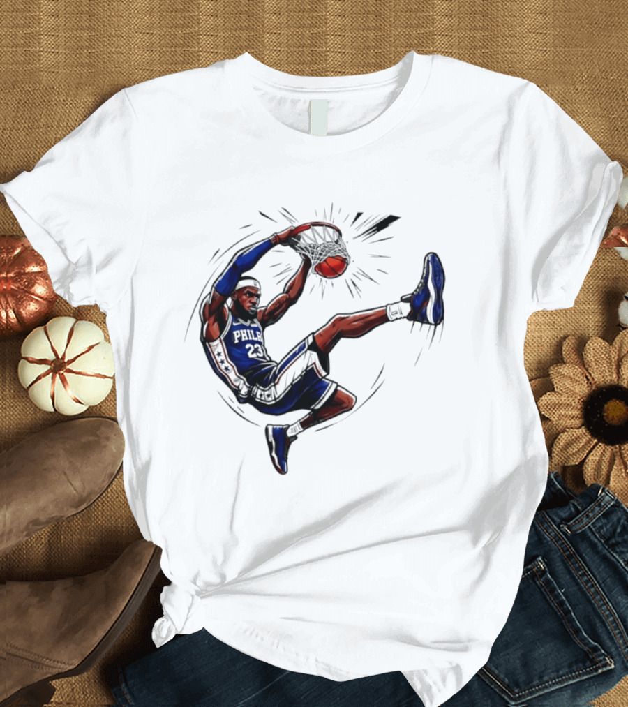 Philadelphia 76ers Phila 23 Basketball Player Dunking Action T-Shirt