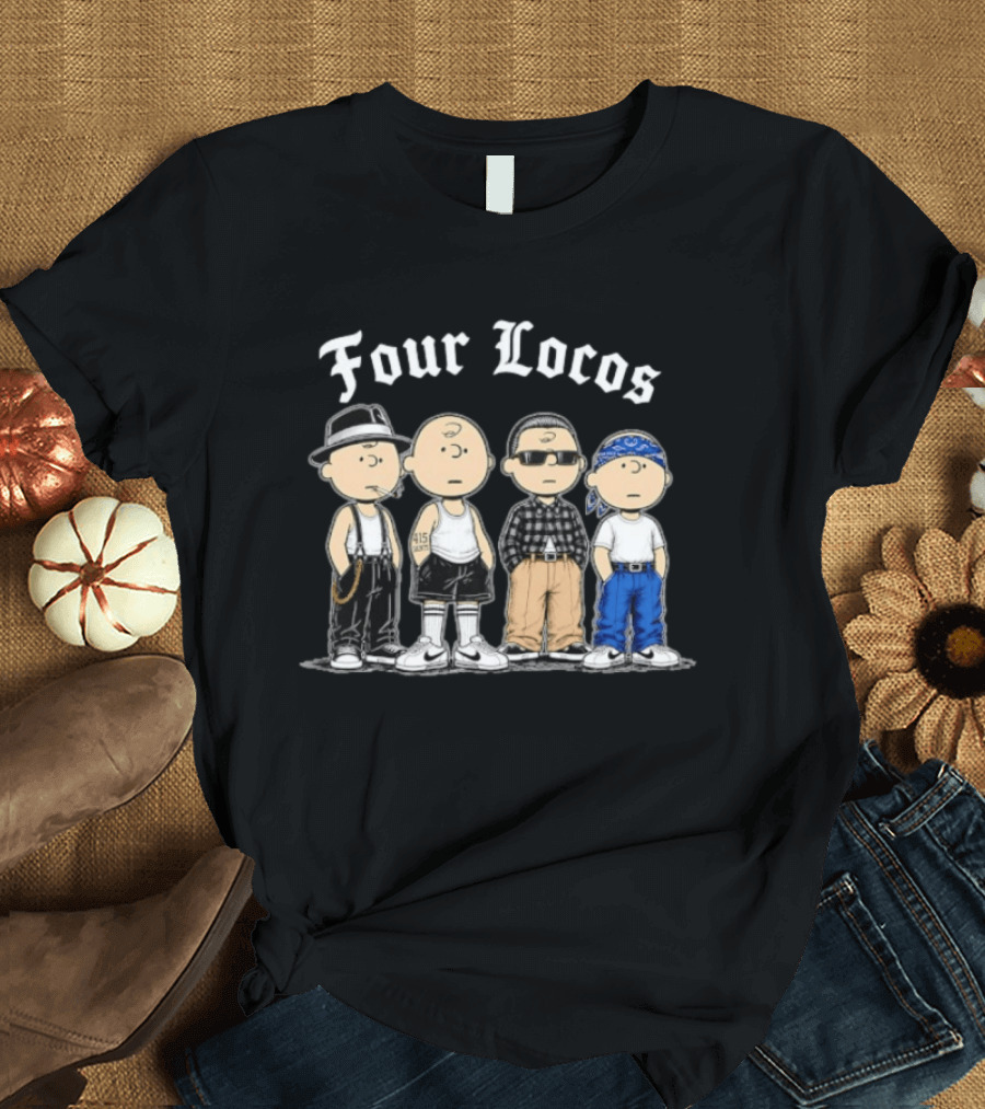 Four Locos Peanuts Gang Cholo Charlie Brown Characters T-Shirt