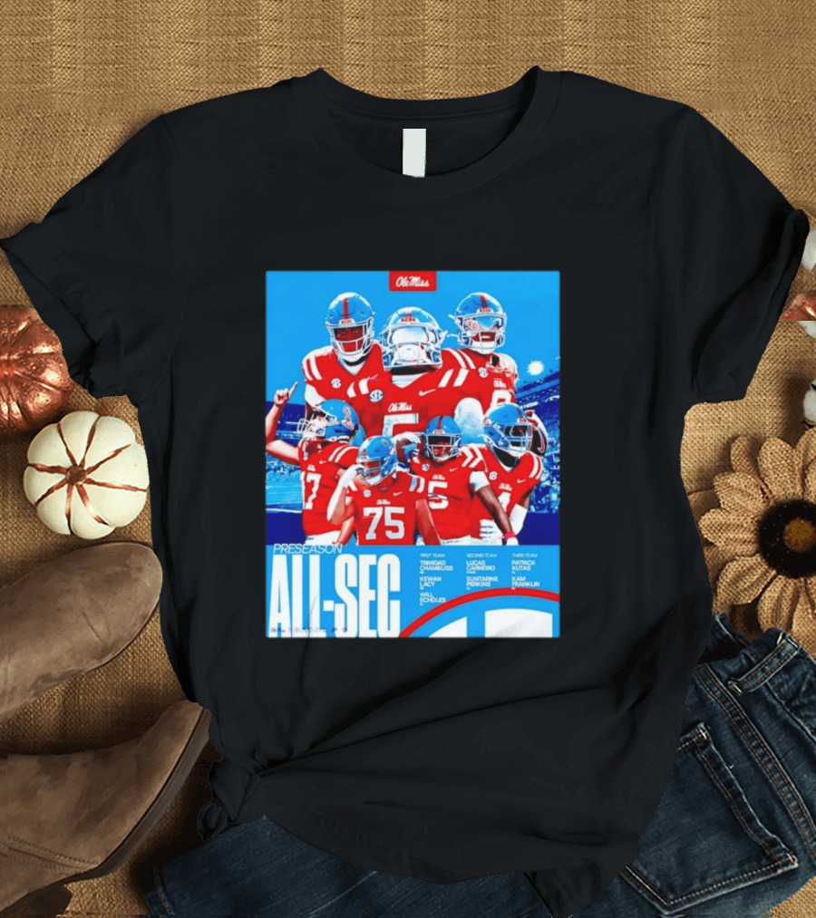 Ole Miss Rebels Preseason All SEC First Second Third Team Football Players T-Shirt