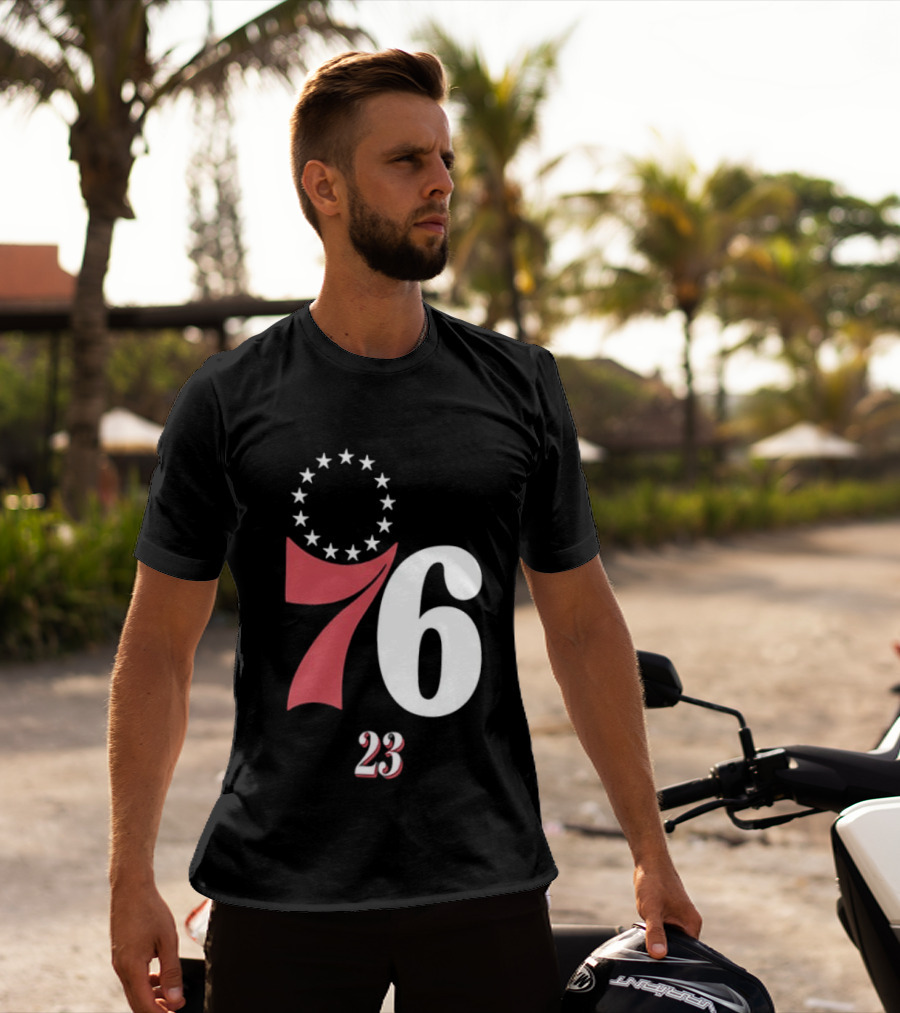 Philadelphia 76ers LeBron James 23 In The Paint Name And Number Royal 76ers T-Shirt