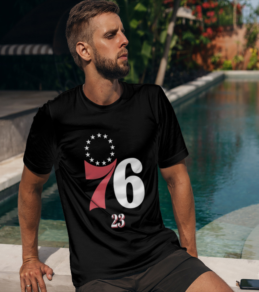 Philadelphia 76ers LeBron James 23 In The Paint Name And Number Royal 76ers T-Shirt