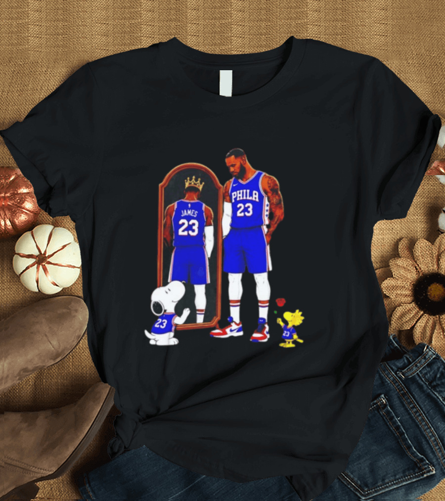 Snoopy Woodstock Mirror 23 King James Philadelphia 76ers T-Shirt
