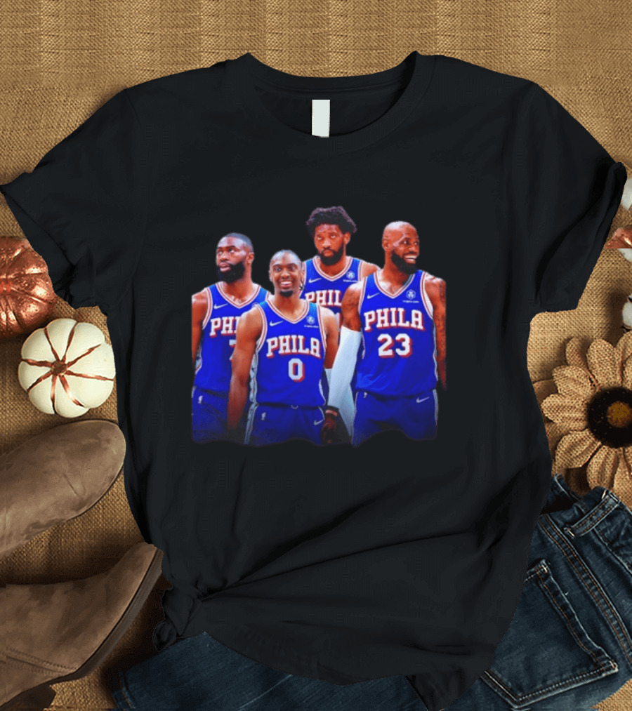 Philadelphia 76ers Joel Embiid Tyrese Maxey Paul George LeBron James NBA Team T-Shirt
