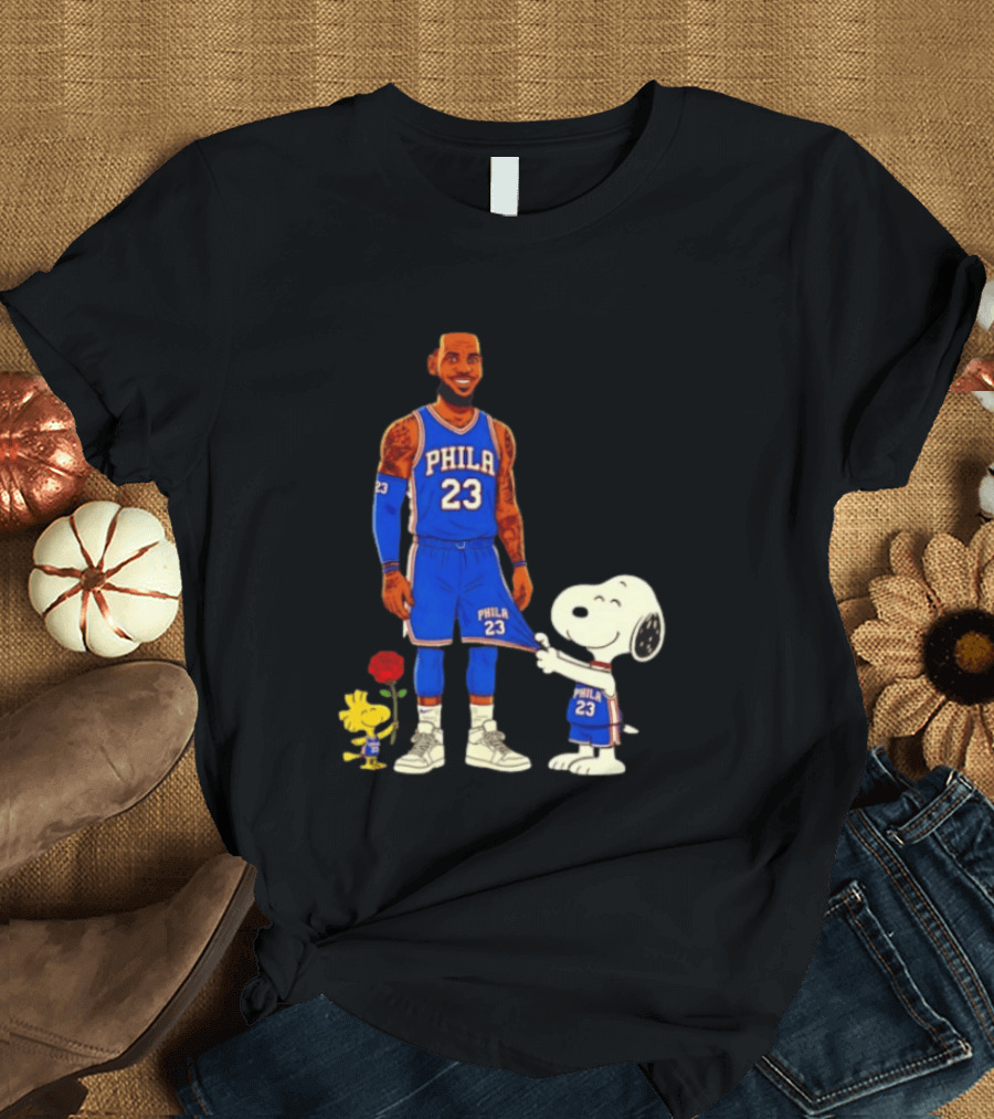 LeBron James Peanuts Collaboration Philadelphia 76ers Snoopy Woodstock 23 Jersey T-Shirt