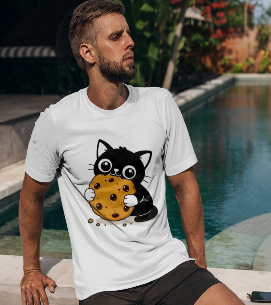 Black Cat Holding Chocolate Chip Cookie T-Shirt