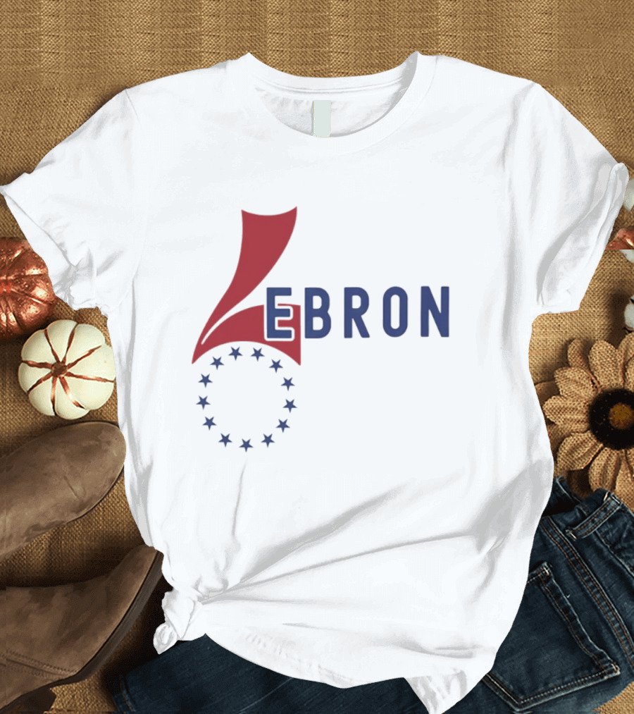 Lebron Stars Circle Red Blue буквенный логотип 76 Ers T-Shirt