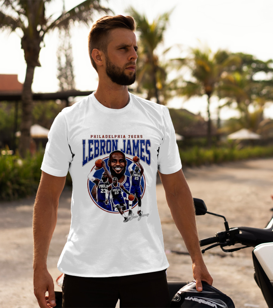 Philadelphia 76ers LeBron James Blue Jersey Player Collage T-Shirt