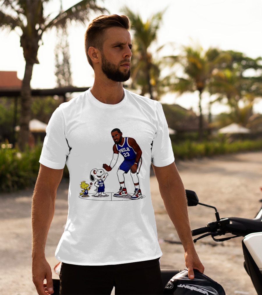Snoopy Woodstock High Five LeBron James 23 Philadelphia 76ers Collaboration T-Shirt