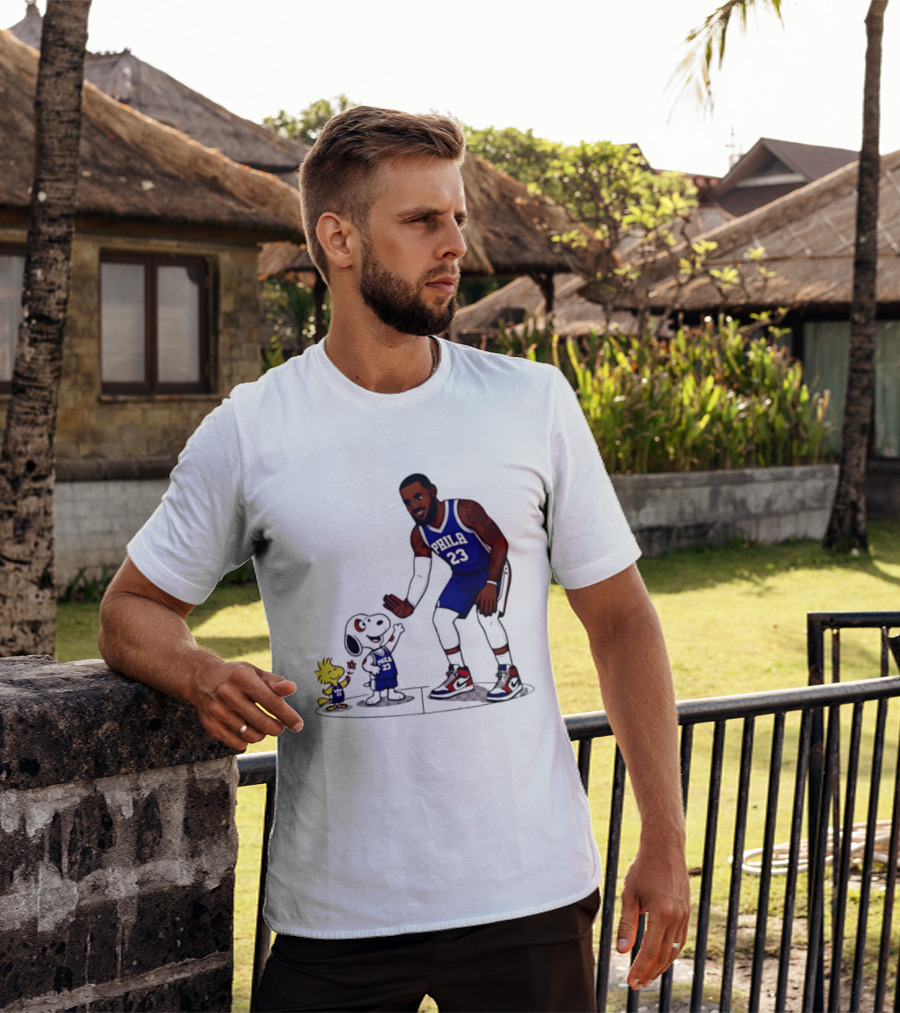 Snoopy Woodstock High Five LeBron James 23 Philadelphia 76ers Collaboration T-Shirt