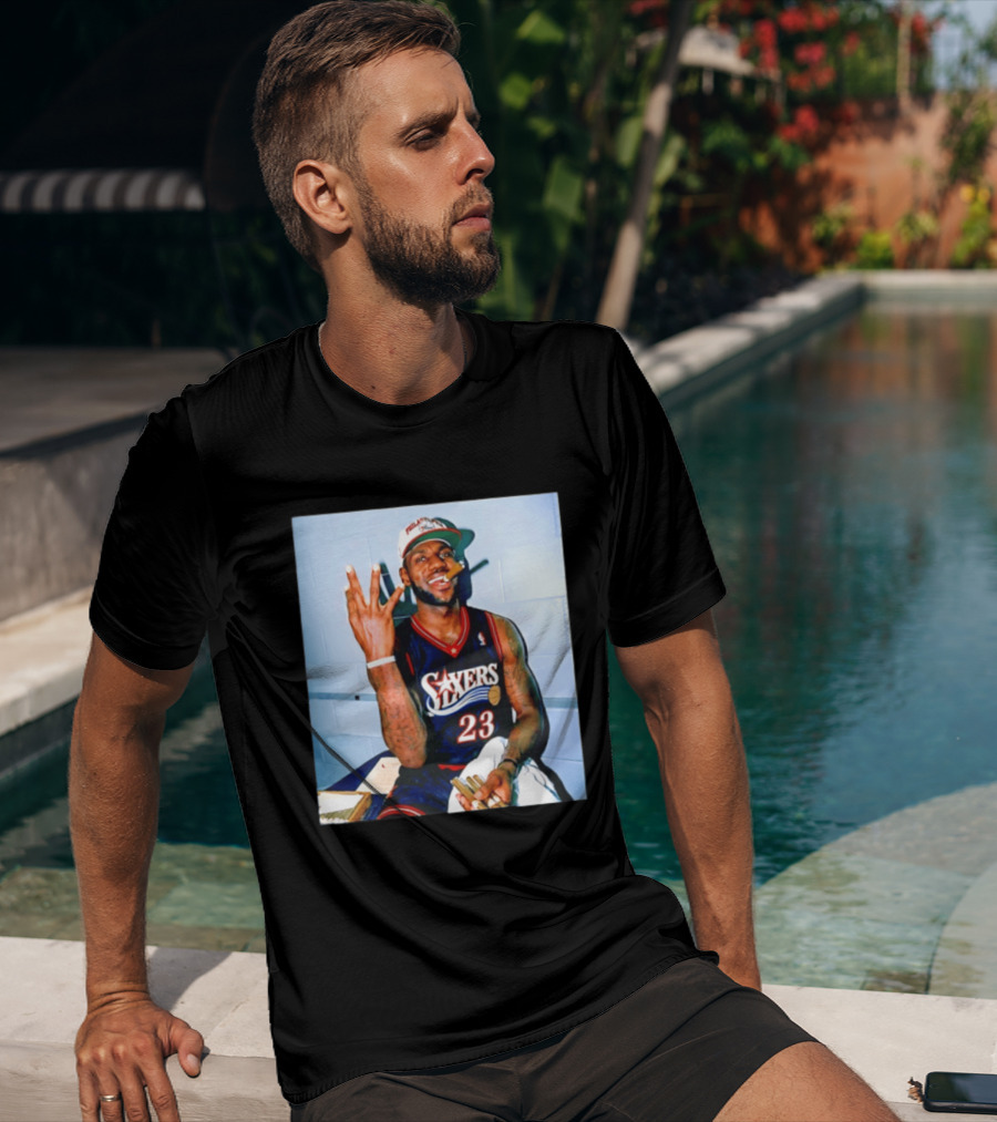 Philadelphia 76ers LeBron James 23 Cigar Photo T-Shirt