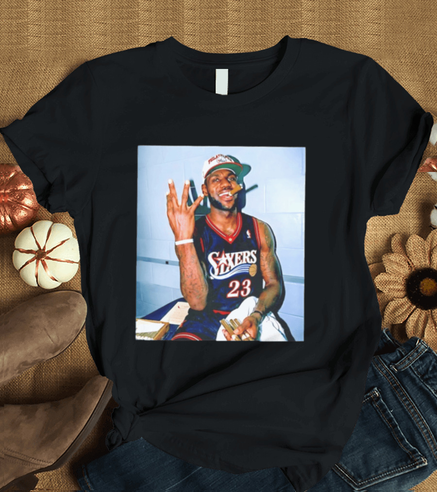 Philadelphia 76ers LeBron James 23 Cigar Photo T-Shirt